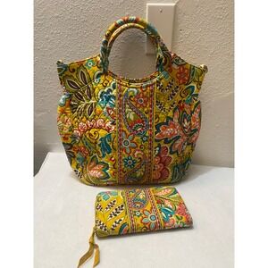 Vera Bradley Sun Valley Quilted Cotton Tote Bag and Zip Around Wallet Set Yellow
